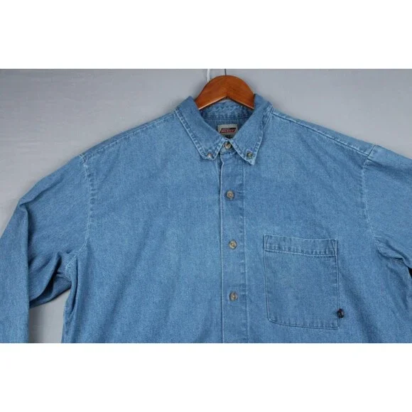 Dickies Shirt Mens XL Blue Denim 100% Cotton Button Up Workwear - Picture 6 of 16